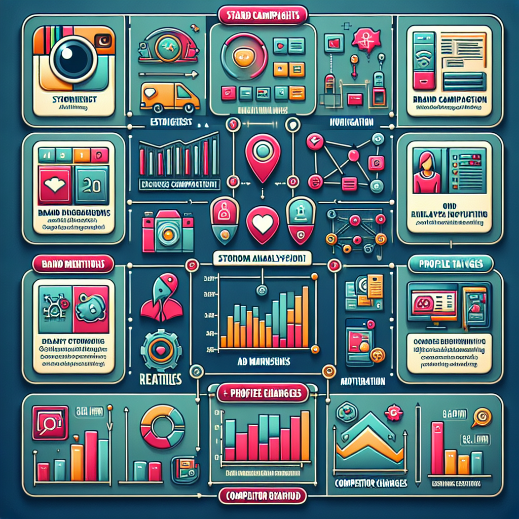 Instagram Stories and Highlights: Evaluate the use of Instagram Stories and Highlights. Analyze the content, frequency, and engagement of Stories. Ad Campaigns: Investigate any sponsored posts or advertising campaigns. Assess the targeting strategy and messaging. Metrics and Analytics: Utilize Instagram Insights or third-party analytics tools. Track key metrics like reach, impressions, and profile visits. Brand Mentions and Tags: Monitor how often the brand is mentioned or tagged by users. Analyze the sentiment and context of mentions. Audience Interaction: Evaluate how the competitor interacts with its audience. Look for responses to comments, direct messages, and customer inquiries. Profile Changes: Monitor any changes in the competitor's profile, bio, or content strategy. Identify shifts in branding or messaging. Content Engagement Ratios: Calculate engagement ratios by comparing likes and comments to the follower count. Assess the level of engagement relative to the audience size. Competitor Benchmarking: Compare the performance of the competitor against industry benchmarks. Identify areas of strength and weakness in comparison to peers.